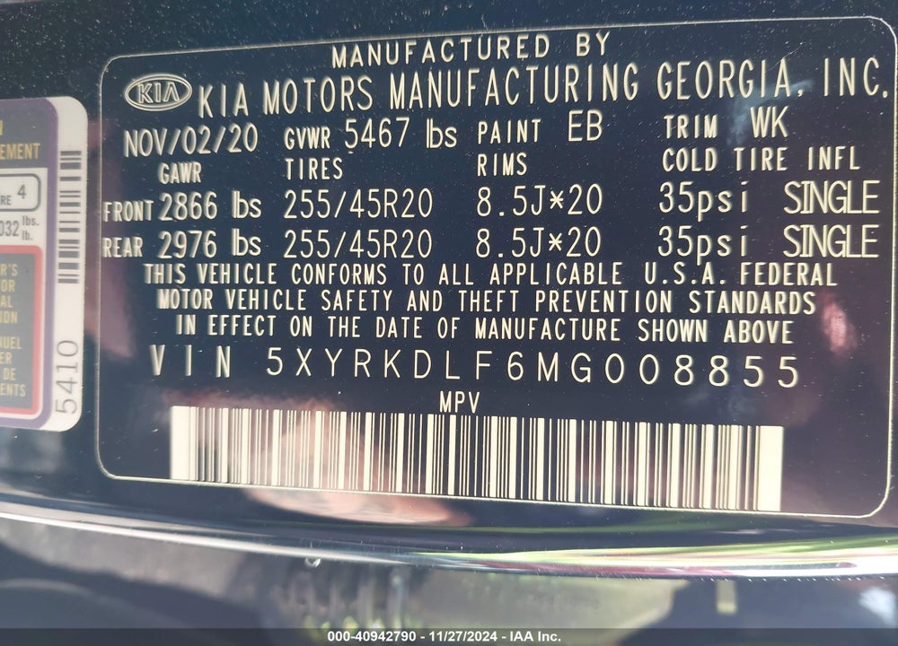 2021 KIA SORENTO SX PRESTIGE VIN: 5XYRKDLF6MG008855