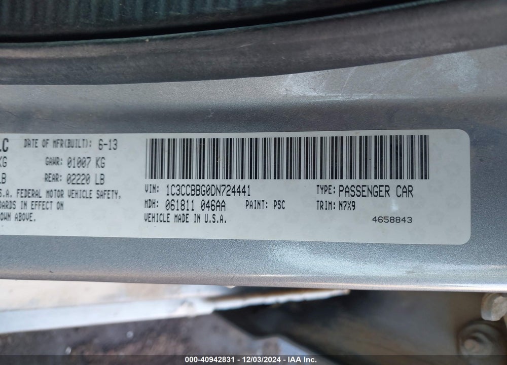 2013 CHRYSLER 200 VIN: 1C3CCBBG0DN724441