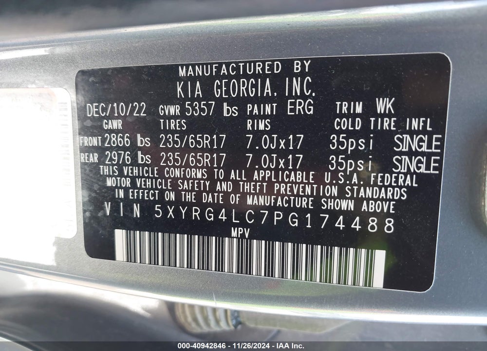 2023 KIA SORENTO LX VIN: 5XYRG4LC7PG174488