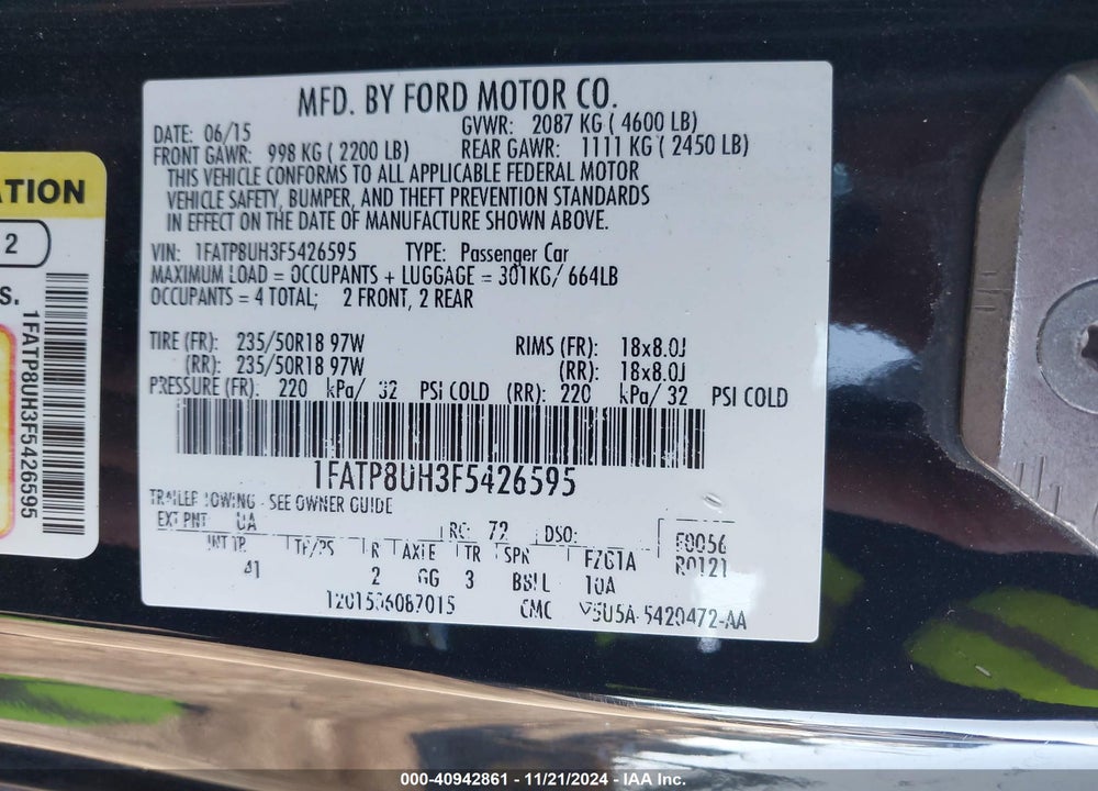 2015 FORD MUSTANG ECOBOOST PREMIUM VIN: 1FATP8UH3F5426595