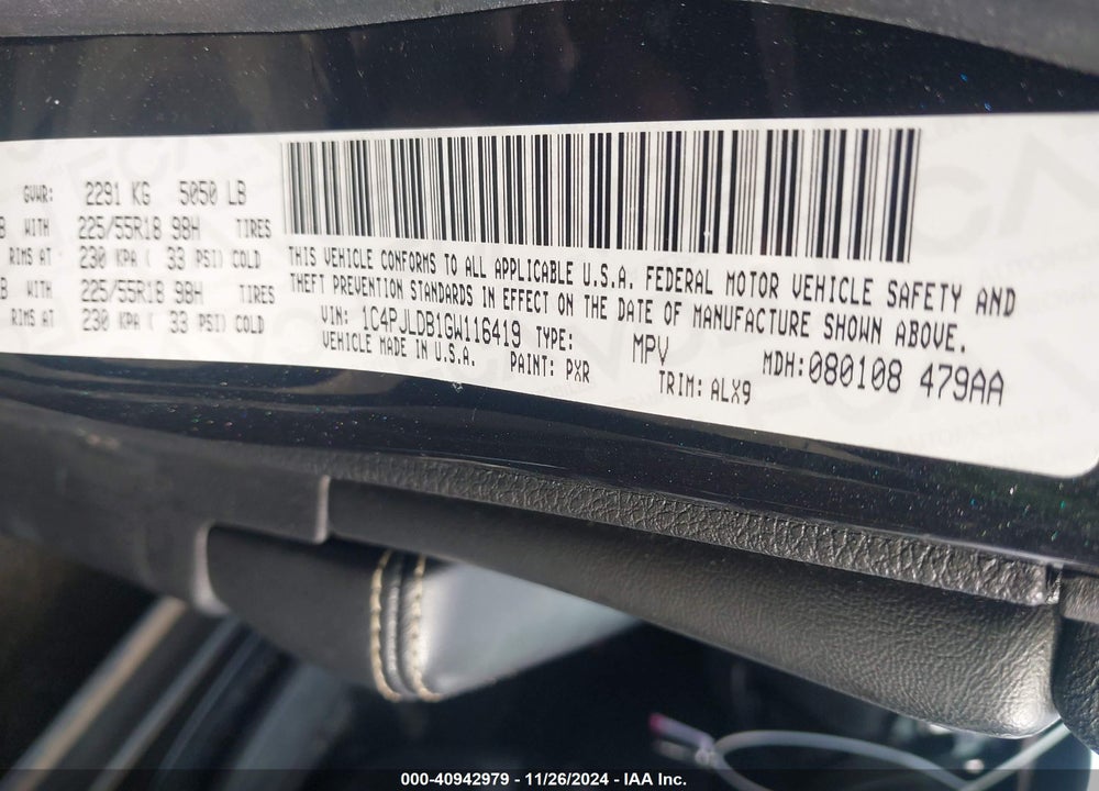 2016 JEEP CHEROKEE LIMITED VIN: 1C4PJLDB1GW116419