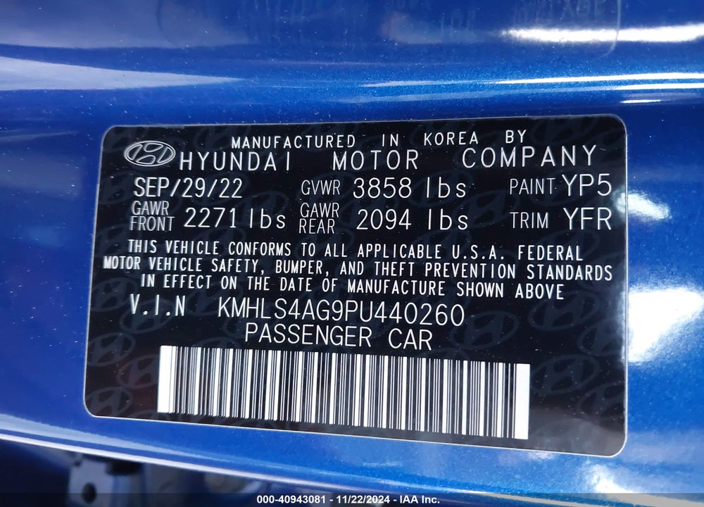 2023 HYUNDAI ELANTRA VIN: KMHLS4AG9PU440260