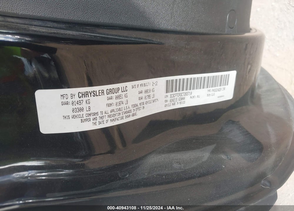 2012 FIAT 500C LOUNGE VIN: 3C3CFFER3CT265710