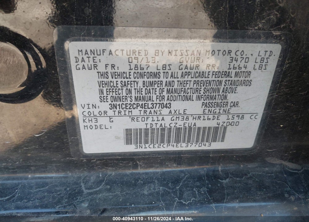 2014 NISSAN VERSA NOTE S PLUS VIN: 3N1CE2CP4EL377043