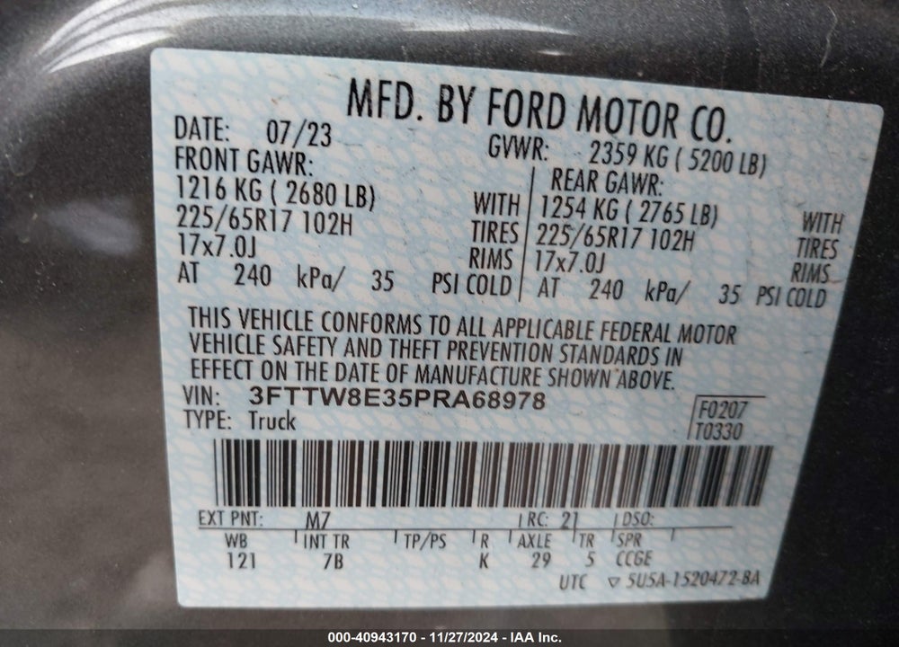 2023 FORD MAVERICK XLT VIN: 3FTTW8E35PRA68978