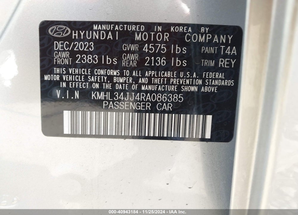 2024 HYUNDAI SONATA HYBRID SEL VIN: KMHL34JJ4RA086385