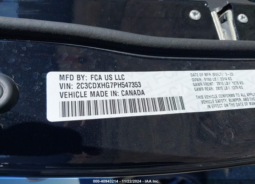 2023 DODGE CHARGER GT VIN: 2C3CDXHG7PH547353