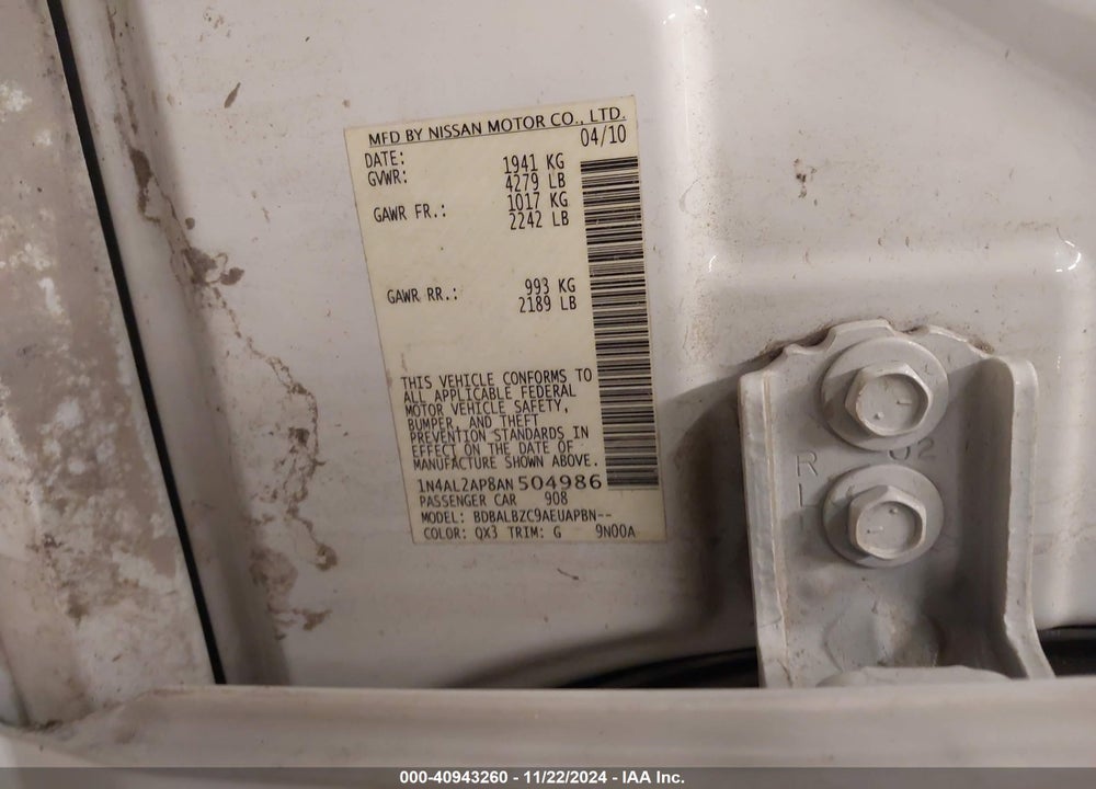 2010 NISSAN ALTIMA 2.5 S VIN: 1N4AL2AP8AN504986
