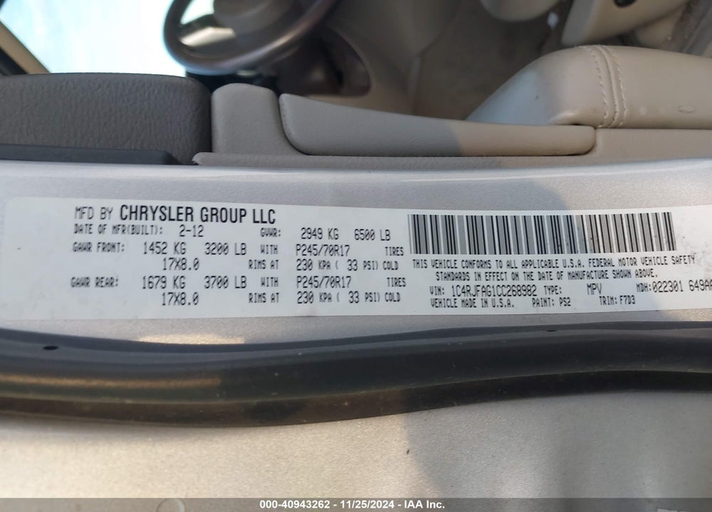 2012 JEEP GRAND CHEROKEE LAREDO VIN: 1C4RJFAG1CC268982