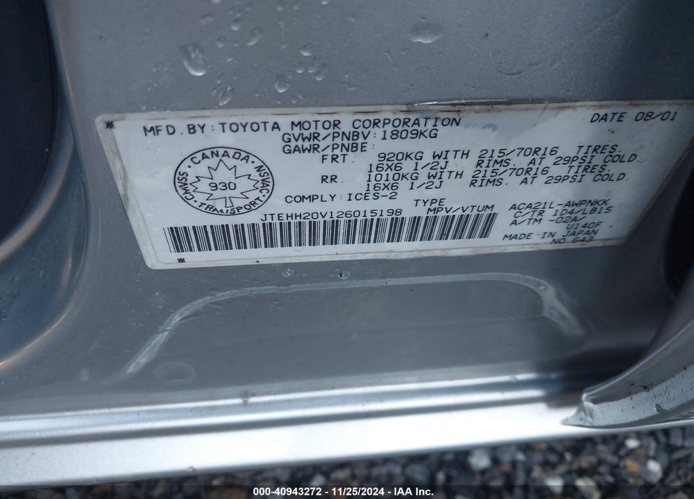 2002 TOYOTA RAV4 VIN: JTEHH20V126015198