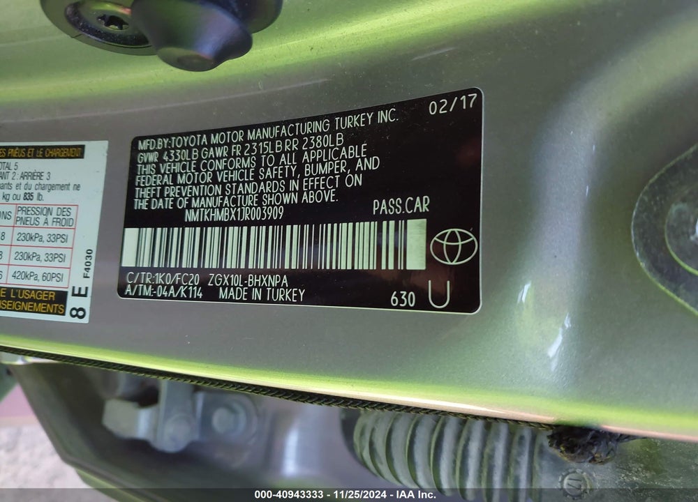 2018 TOYOTA C-HR XLE PREMIUM VIN: NMTKHMBX1JR003909