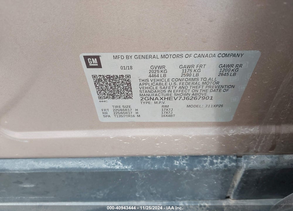 2018 CHEVROLET EQUINOX LS VIN: 2GNAXHEV7J6267901