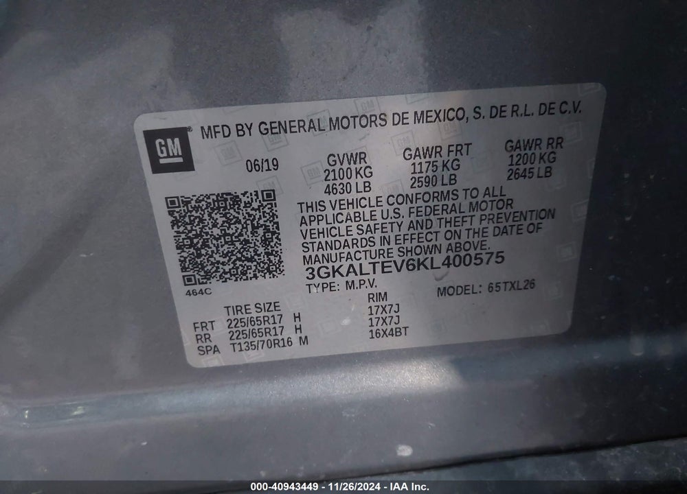 2019 GMC TERRAIN SLE VIN: 3GKALTEV6KL400575