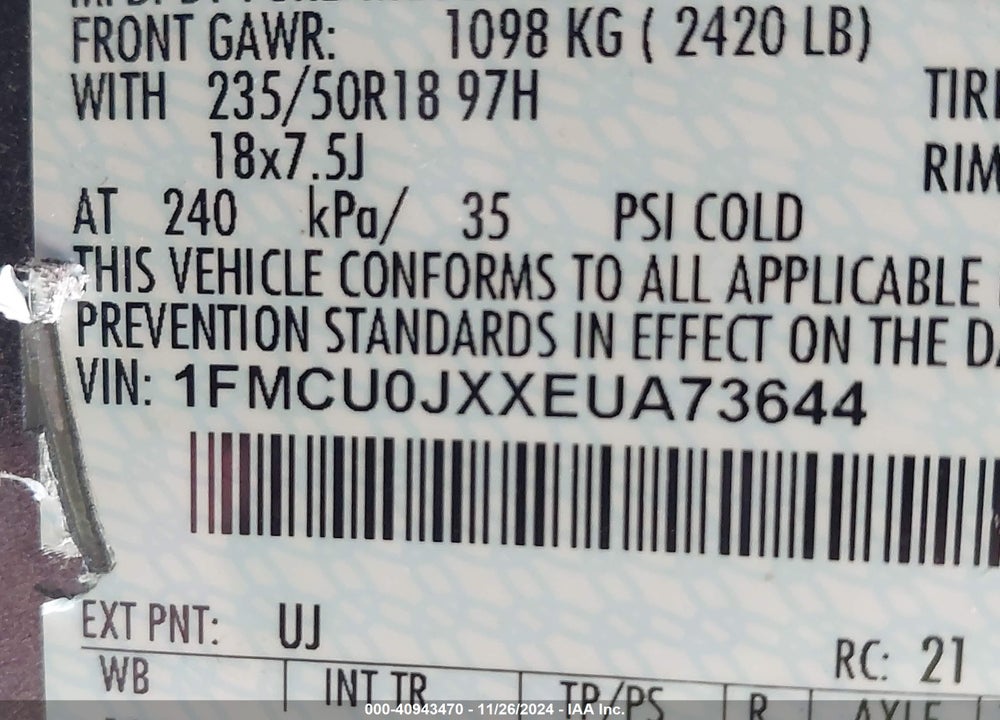 2014 FORD ESCAPE TITANIUM VIN: 1FMCU0JXXEUA73644