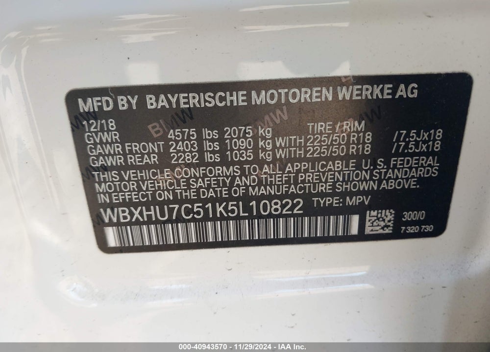 2019 BMW X1 SDRIVE28I VIN: WBXHU7C51K5L10822