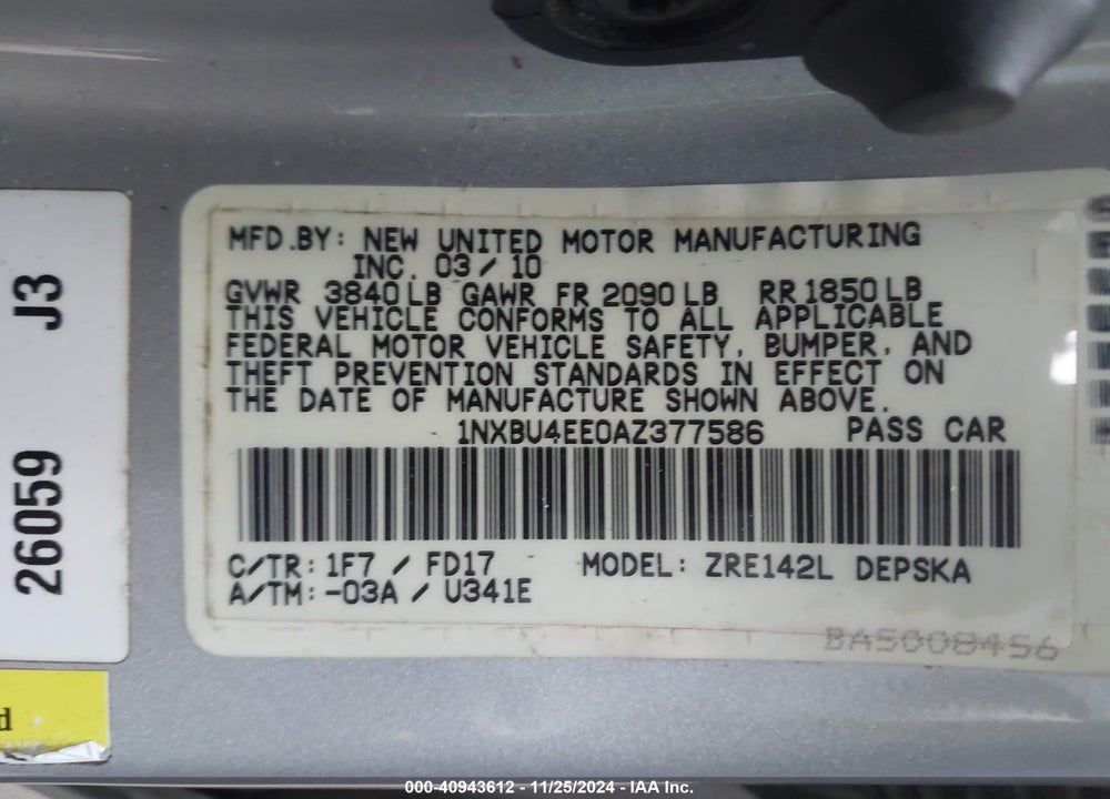 2010 TOYOTA COROLLA S VIN: 1NXBU4EE0AZ377586