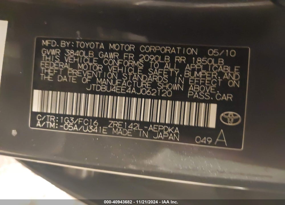 2010 TOYOTA COROLLA LE VIN: JTDBU4EE4AJ062120