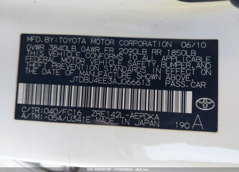 2010 TOYOTA COROLLA LE VIN: JTDBU4EE3AJ066613