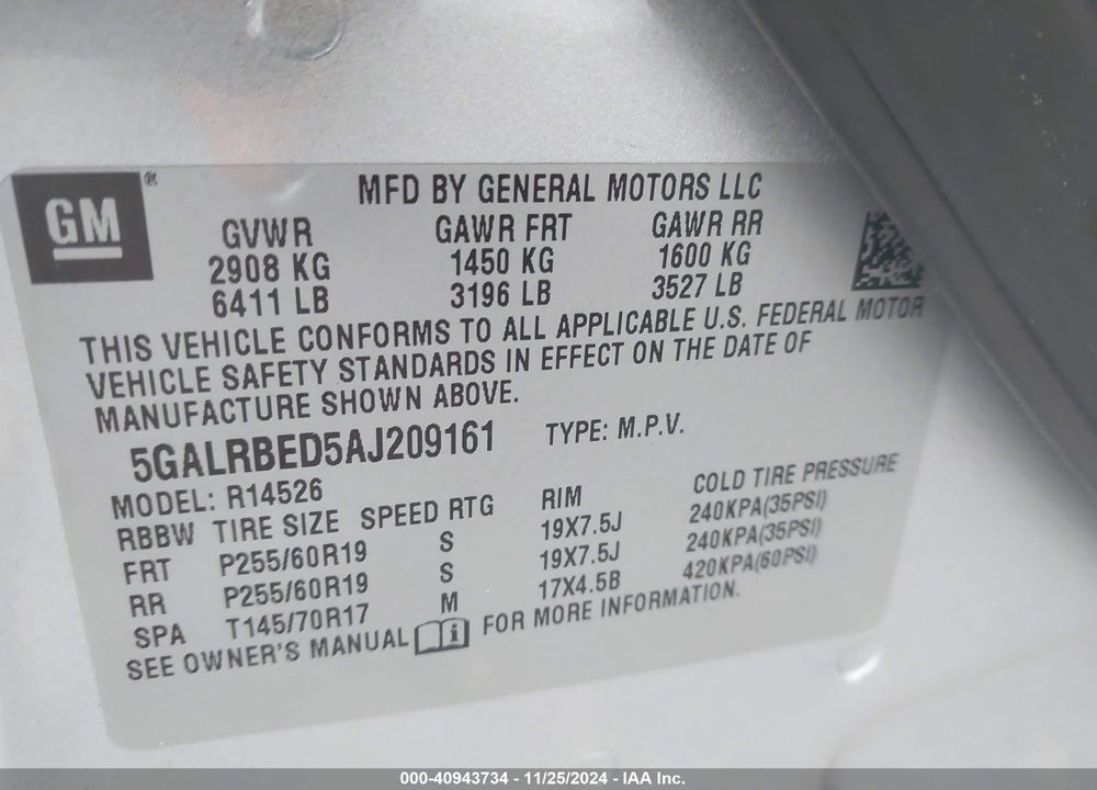 2010 BUICK ENCLAVE 1XL VIN: 5GALRBED5AJ209161