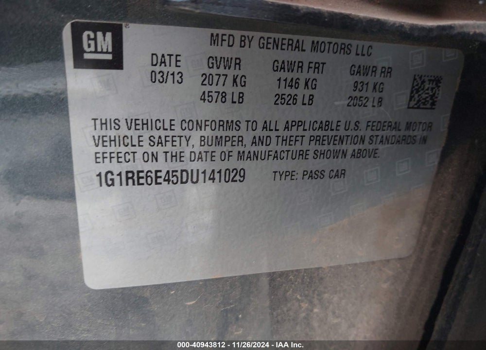 2013 CHEVROLET VOLT VIN: 1G1RE6E45DU141029