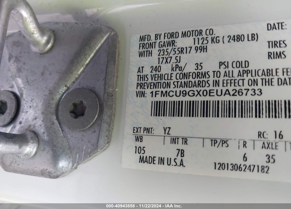 2014 FORD ESCAPE SE VIN: 1FMCU9GX0EUA26733