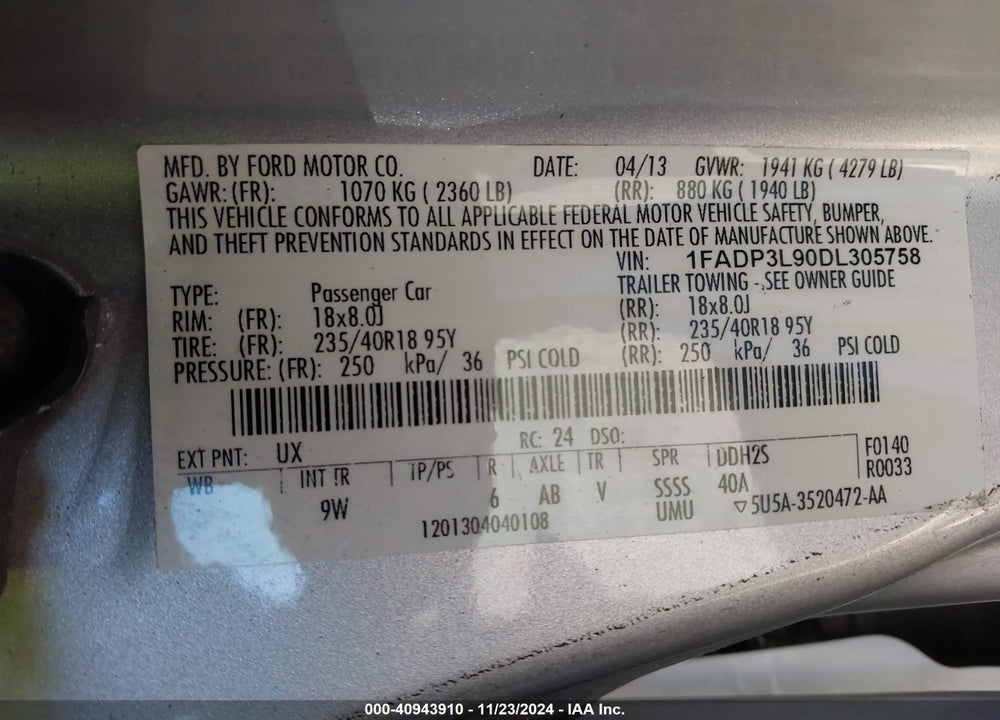 2013 FORD FOCUS ST VIN: 1FADP3L90DL305758
