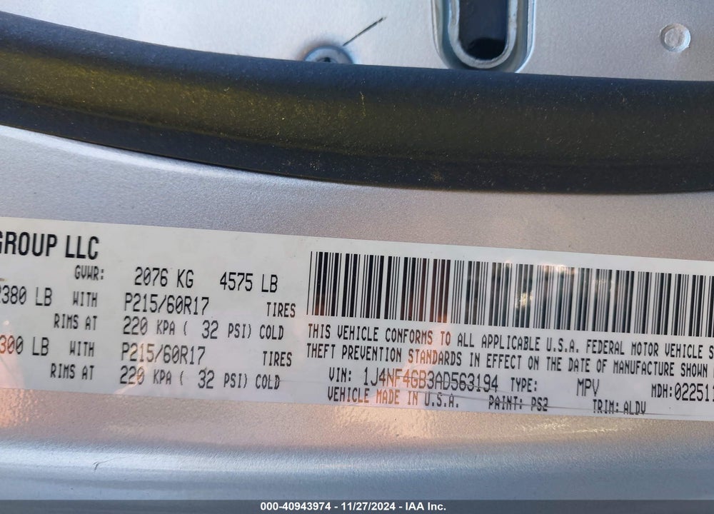 2010 JEEP PATRIOT LIMITED VIN: 1J4NF4GB3AD563194