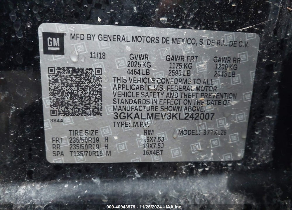 2019 GMC TERRAIN SLE VIN: 3GKALMEV3KL242007