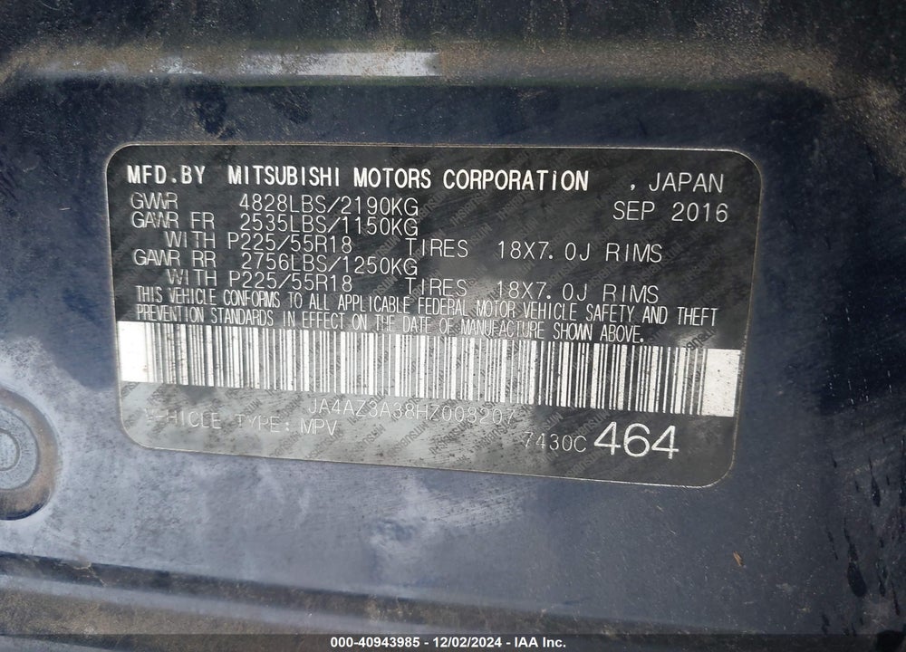 2017 MITSUBISHI OUTLANDER SEL VIN: JA4AZ3A38HZ008207