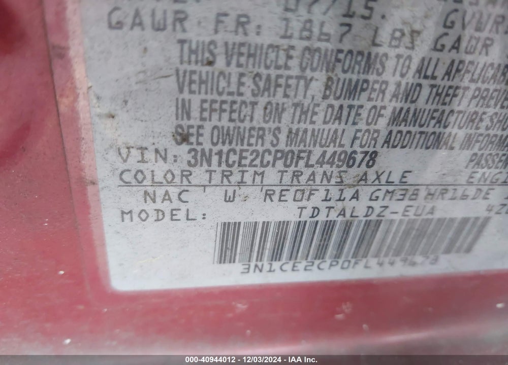 2015 NISSAN VERSA NOTE SV VIN: 3N1CE2CP0FL449678