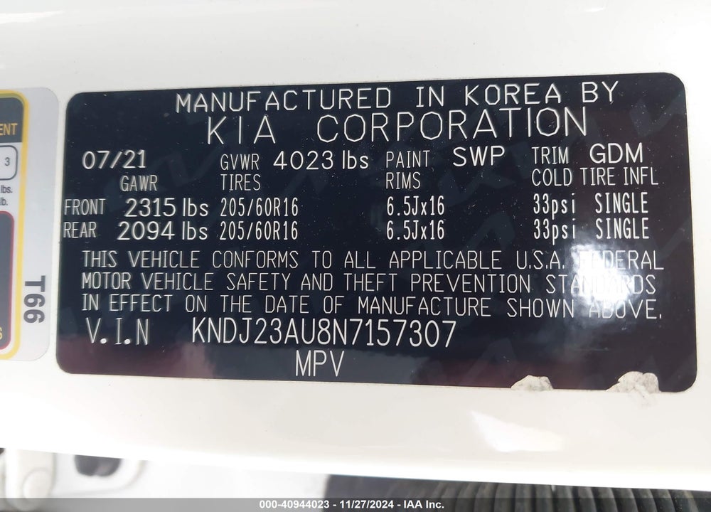 2022 KIA SOUL LX VIN: KNDJ23AU8N7157307