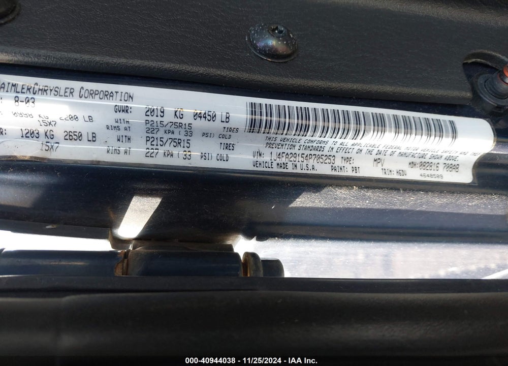 2004 JEEP WRANGLER SE VIN: 1J4FA29154P705253