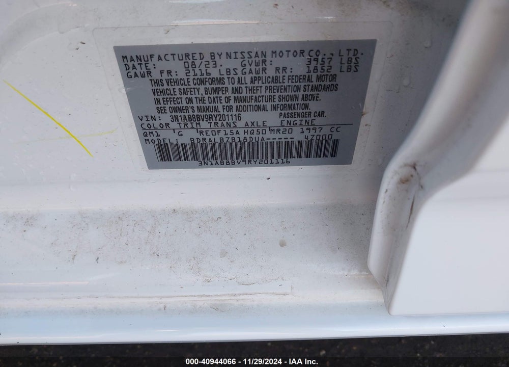 2024 NISSAN SENTRA S XTRONIC CVT VIN: 3N1AB8BV9RY201116