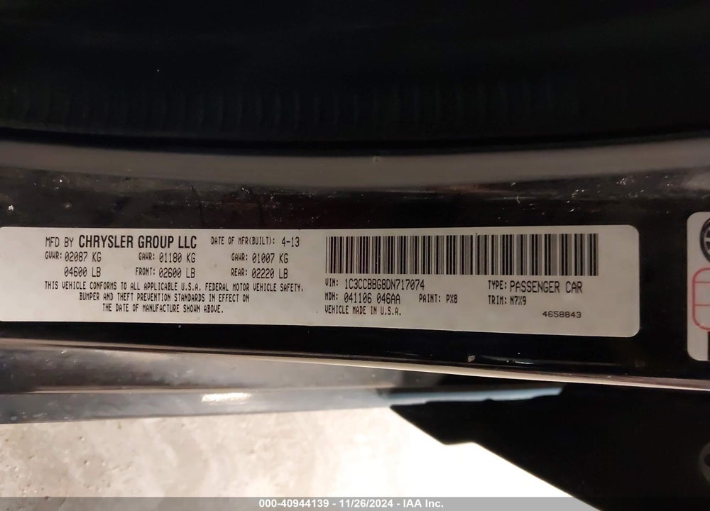 2013 CHRYSLER 200 TOURING VIN: 1C3CCBBG8DN717074