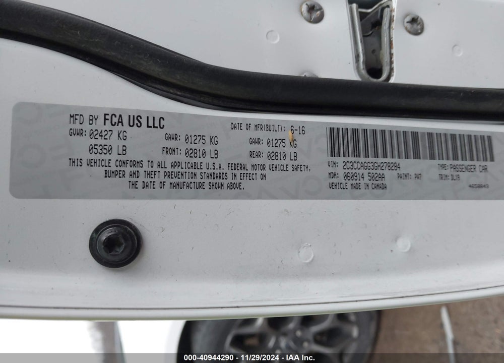 2016 CHRYSLER 300 VIN: 2C3CCAGG3GH278284