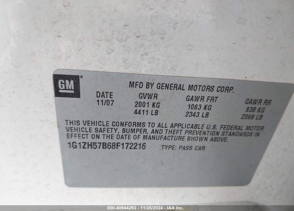 2008 CHEVROLET MALIBU LT VIN: 1G1ZH57B68F172216
