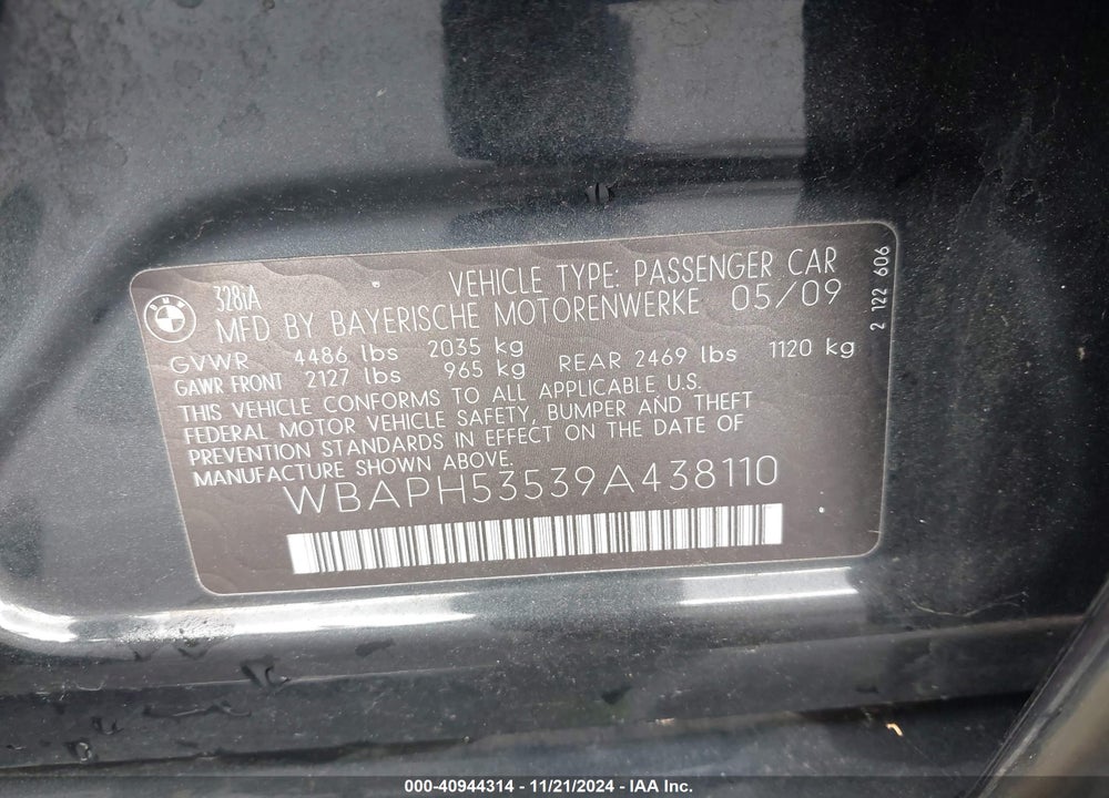 2009 BMW 328I VIN: WBAPH53539A438110