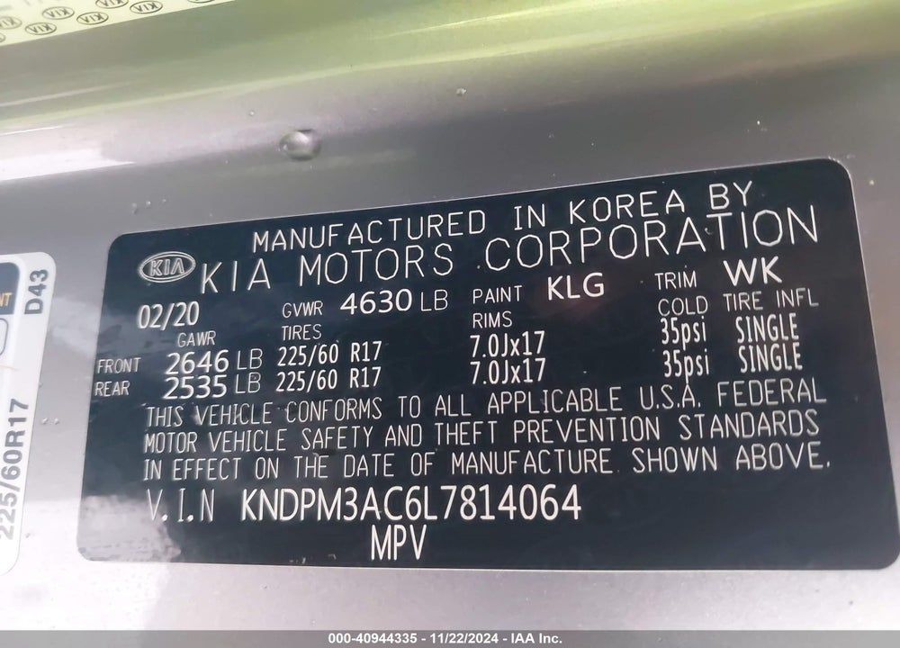 2020 KIA SPORTAGE LX VIN: KNDPM3AC6L7814064