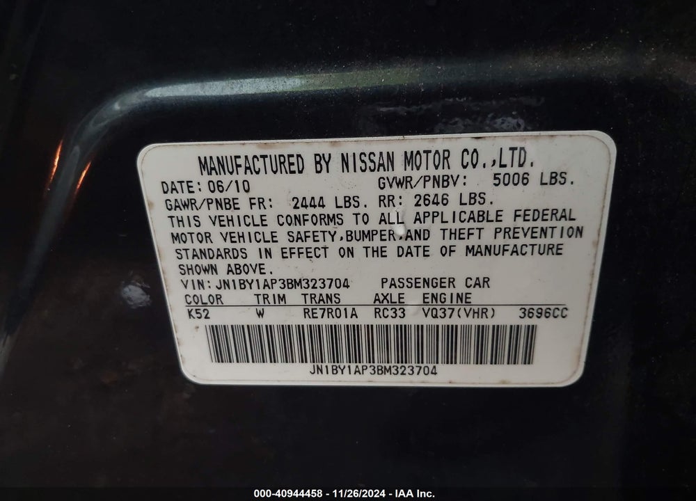 2011 INFINITI M37 VIN: JN1BY1AP3BM323704