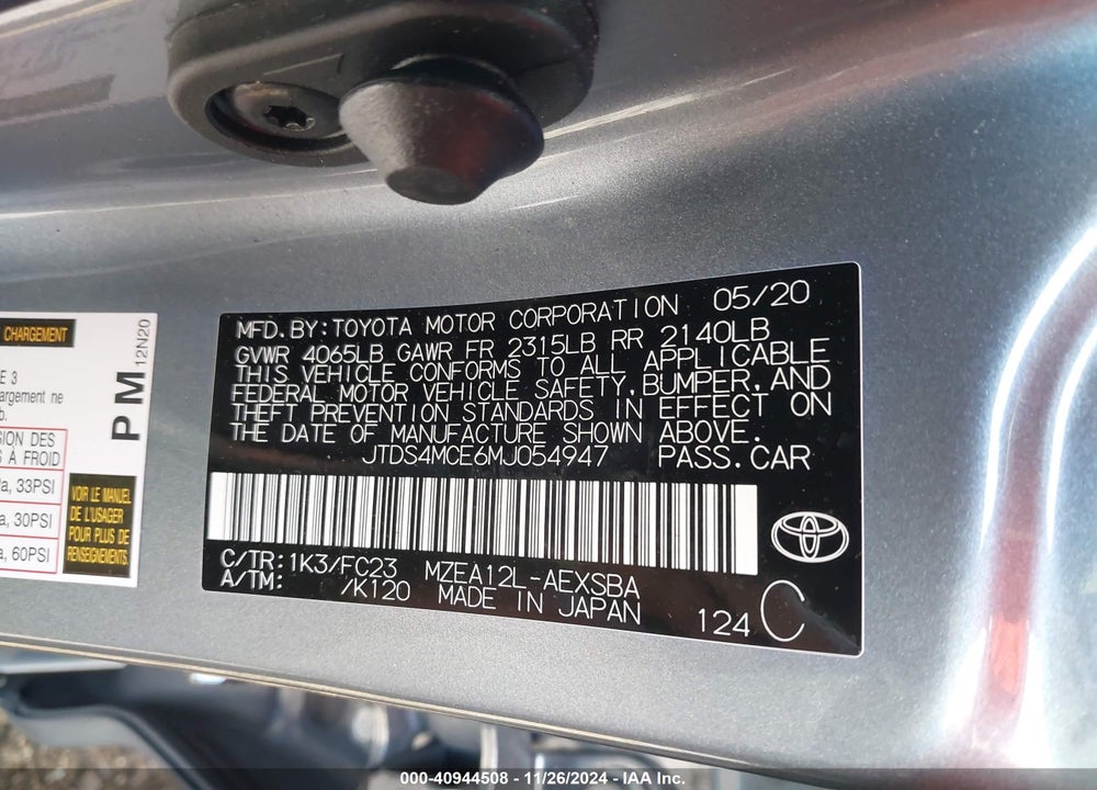 2021 TOYOTA COROLLA SE VIN: JTDS4MCE6MJ054947