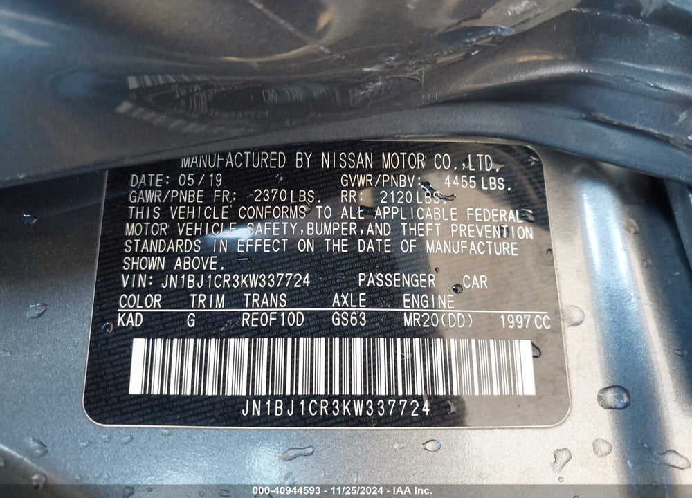 2019 NISSAN ROGUE SPORT S VIN: JN1BJ1CR3KW337724