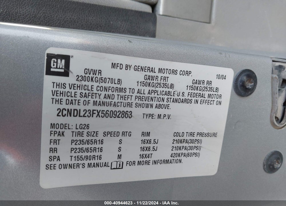 2005 CHEVROLET EQUINOX LS VIN: 2CNDL23FX56092863