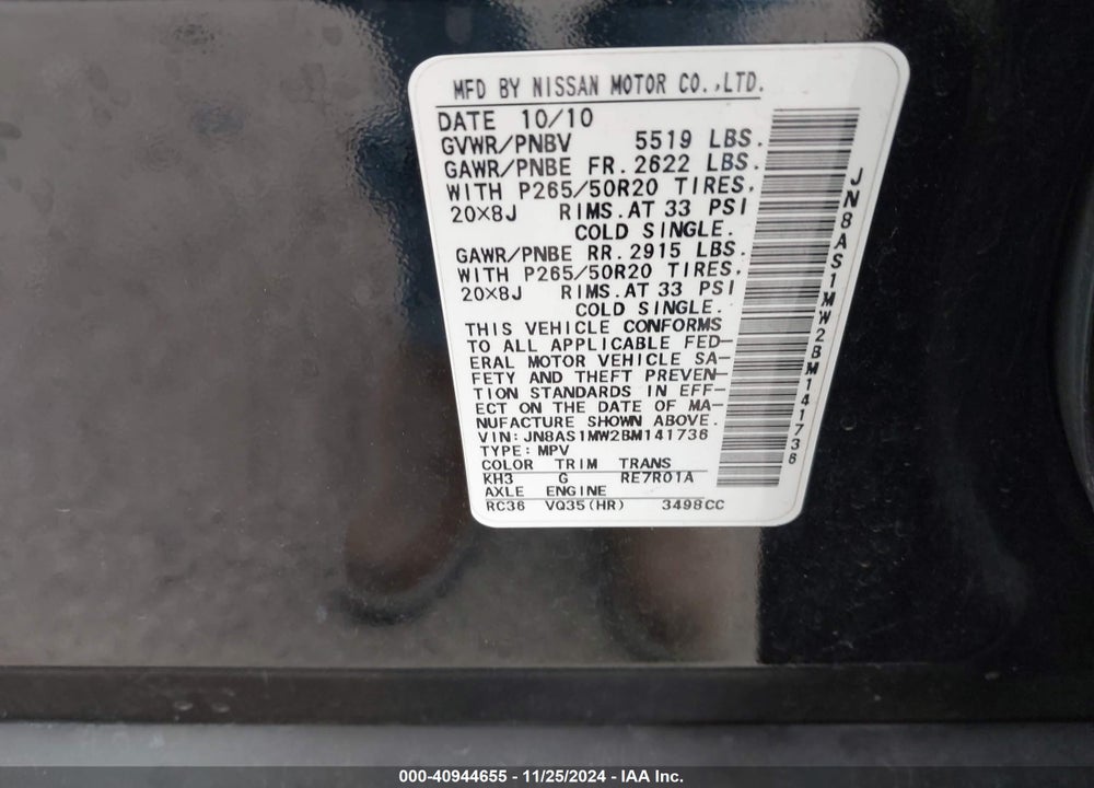 2011 INFINITI FX35 VIN: JN8AS1MW2BM141736