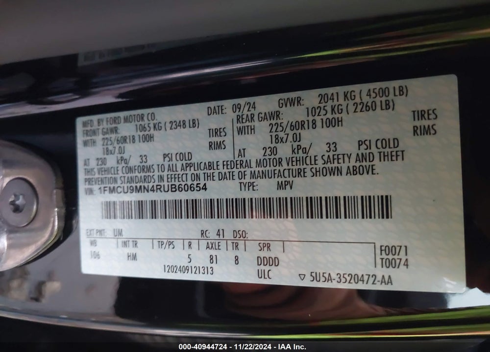 2024 FORD ESCAPE ST LINE VIN: 1FMCU9MN4RUB60654