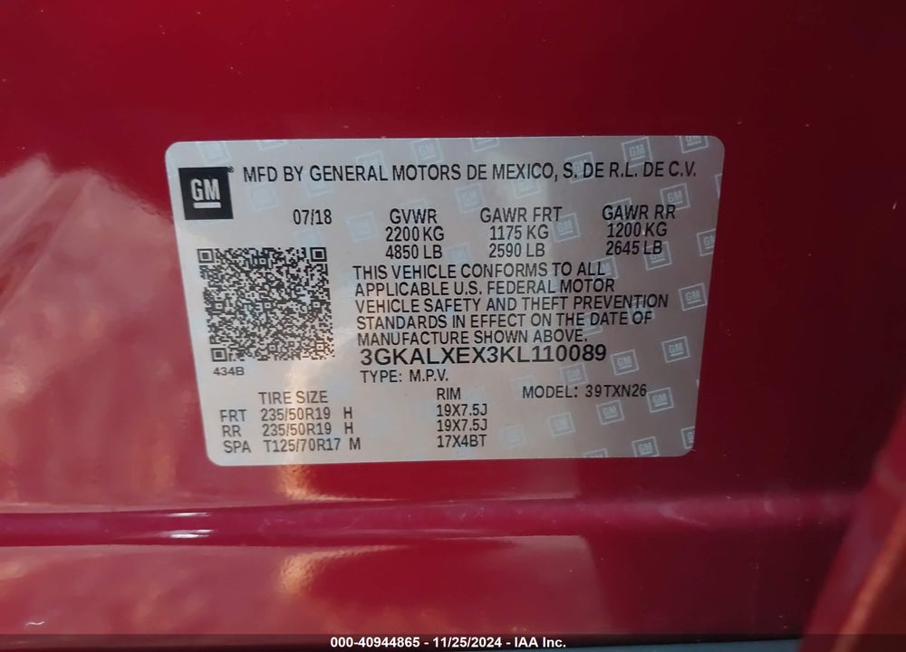 2019 GMC TERRAIN DENALI VIN: 3GKALXEX3KL110089