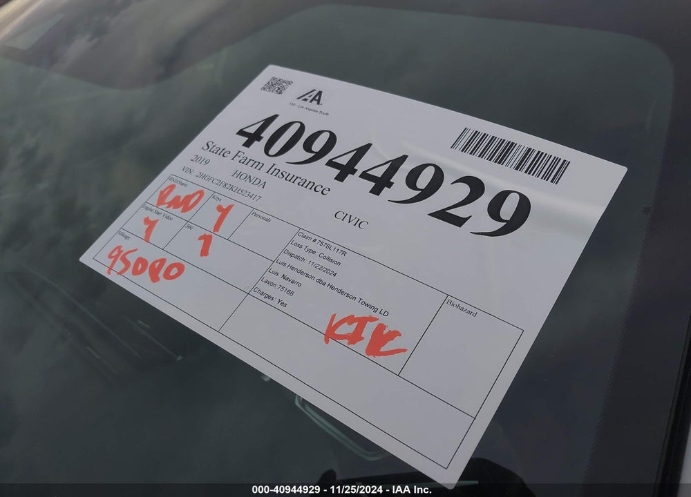 2019 HONDA CIVIC SPORT VIN: 2HGFC2F82KH523417