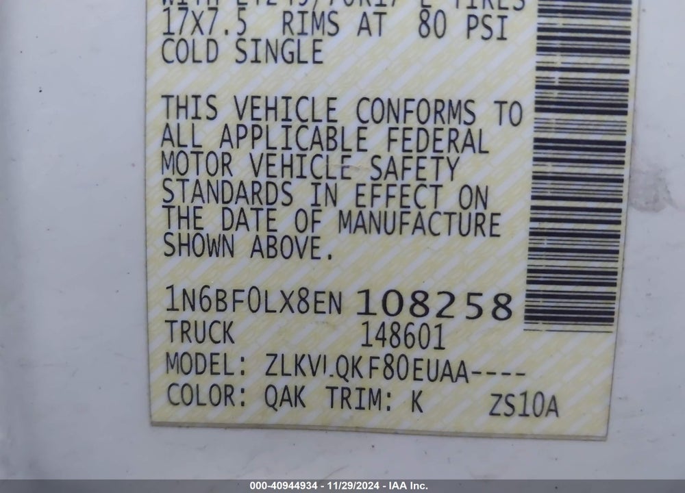 2014 NISSAN NV CARGO NV2500 HD S V6 VIN: 1N6BF0LX8EN108258