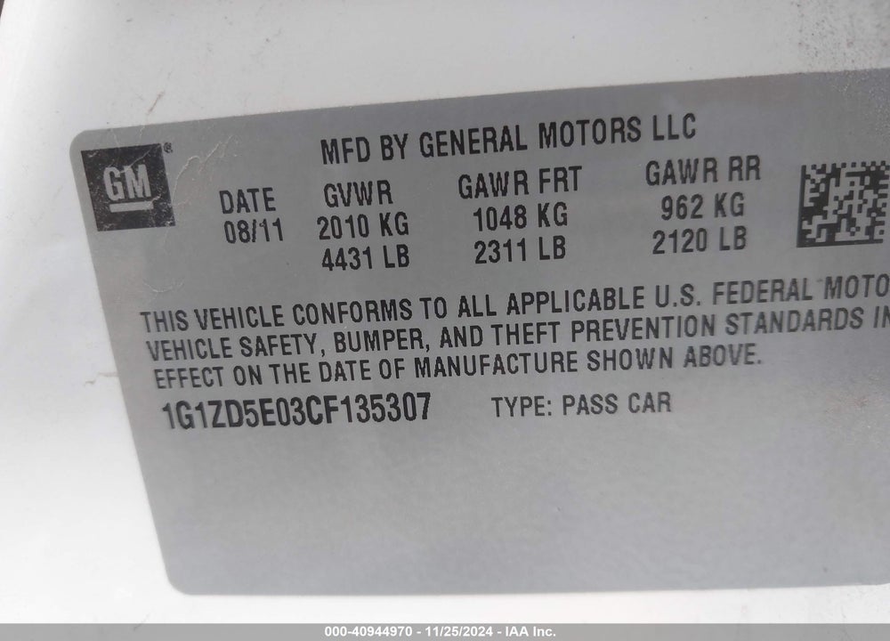 2012 CHEVROLET MALIBU 2LT VIN: 1G1ZD5E03CF135307