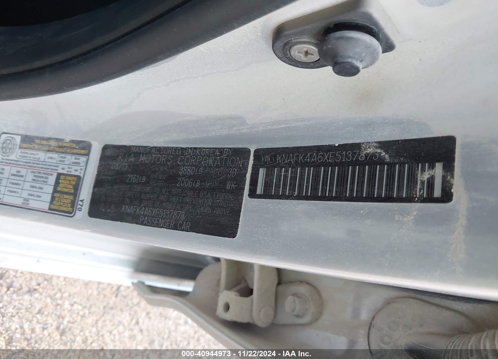 2014 KIA FORTE LX VIN: KNAFK4A6XE5137873