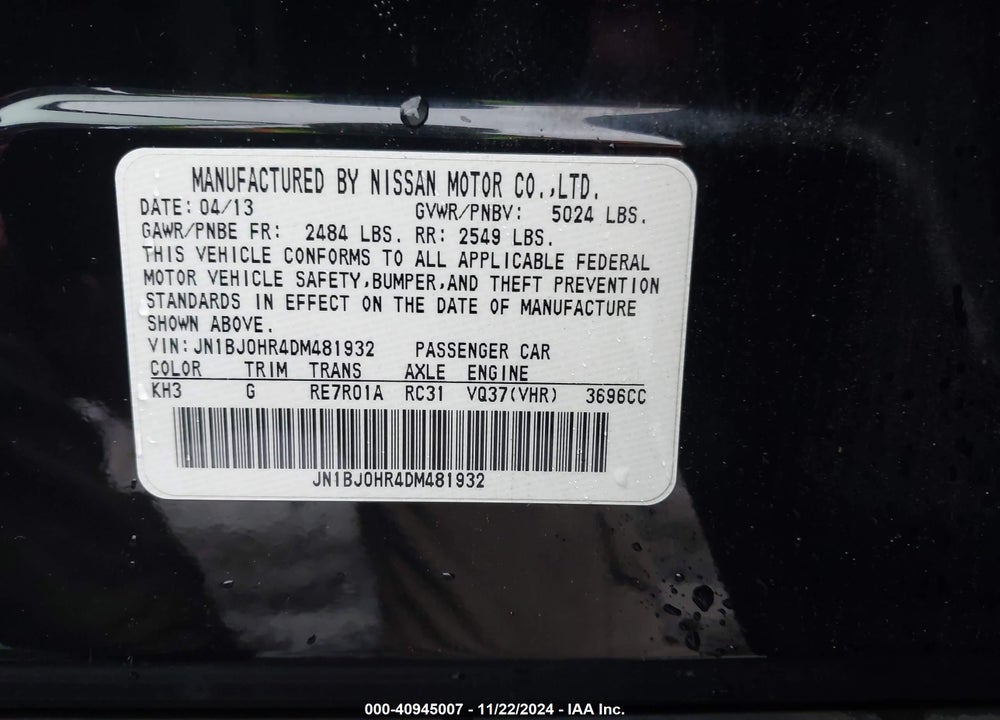 2013 INFINITI EX37 JOURNEY VIN: JN1BJ0HR4DM481932